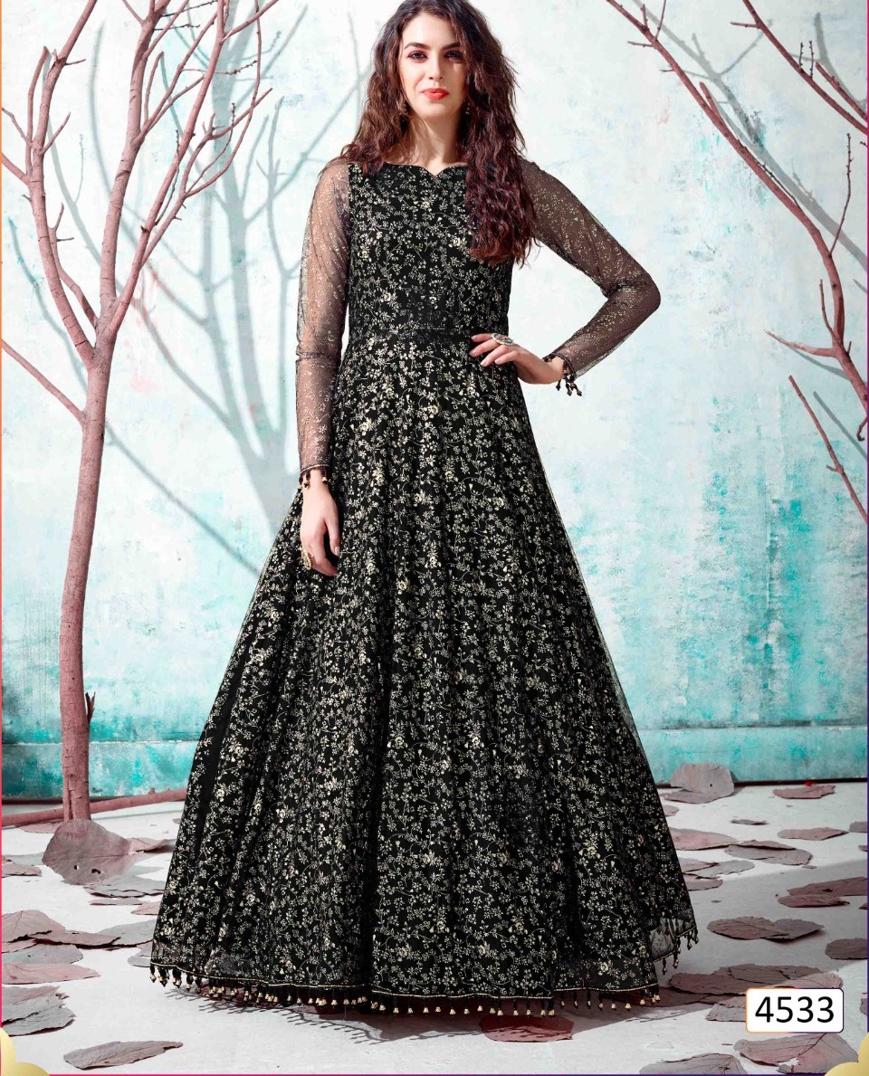 Buy Beautiful Dark Green Designer Party Wear Net Gown | Gowns