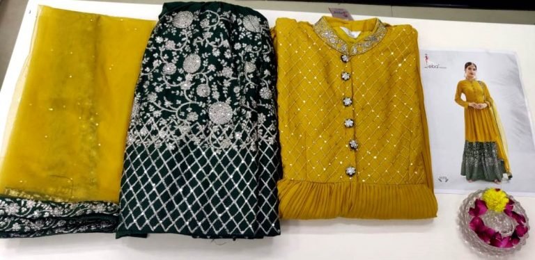 Buy Designer Suits Beautiful Classic Sharara Suit - Yellow & Green, 1173 - Image 4