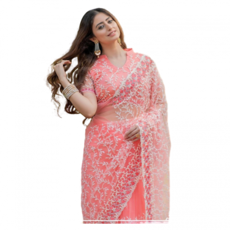 Pure Net Fancy Fashionable Saree - 1006 -Coral Pink