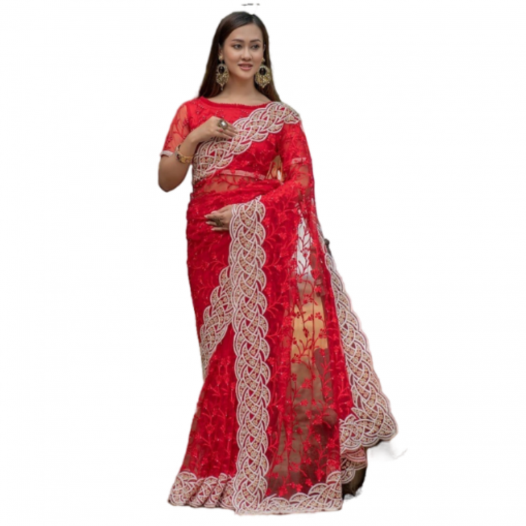 Pure Net Fancy Fashionable Saree - 1007 - Red