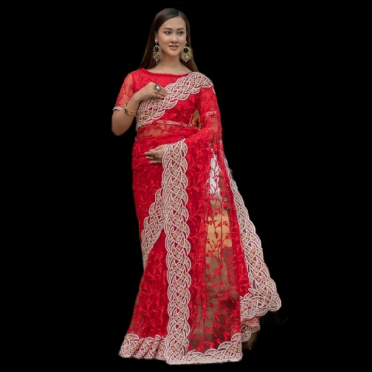 Pure Net Fancy Fashionable Saree - 1007 - Red - Image 4