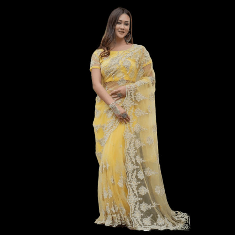 Pure Net Fancy Fashionable Saree - 1027 - Yellow - Image 3