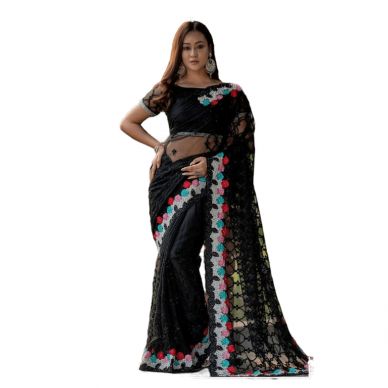 Pure Net Fancy Fashionable Saree - Black 1029