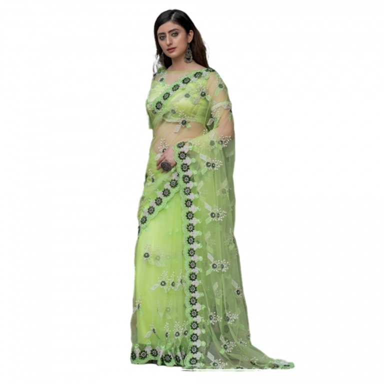 Pure Net Fancy Fashionable Saree - Lemon Green 1032