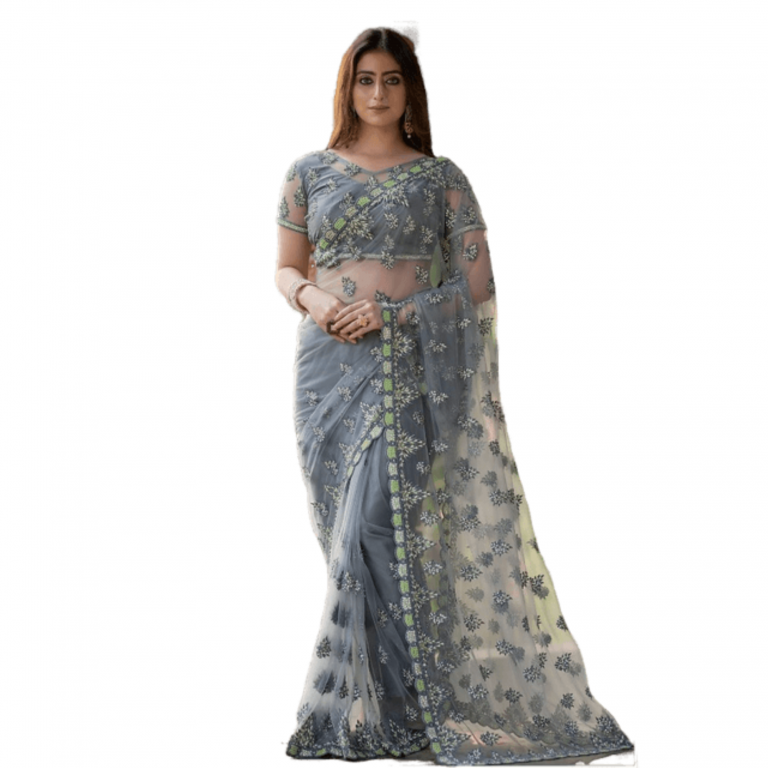Pure Net Fancy Fashionable Saree - 1034 - Grey