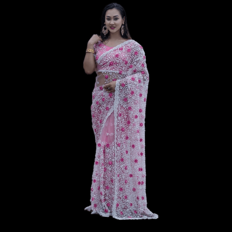 Pure Net Fancy Fashionable Saree - Pink 1036 - Image 2