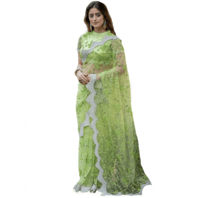 Pure Net Fancy Fashionable Saree - 1037 - Lime Green