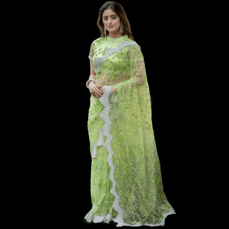 Pure Net Fancy Fashionable Saree - 1037 - Lime Green - Image 2