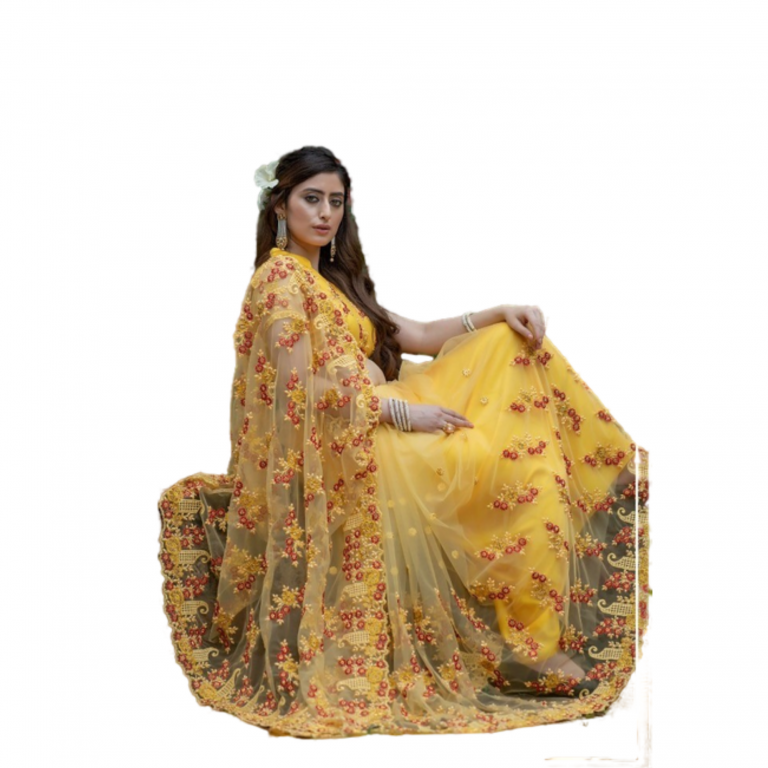 Pure Net Fancy Fashionable Saree - 1038 - Yellow