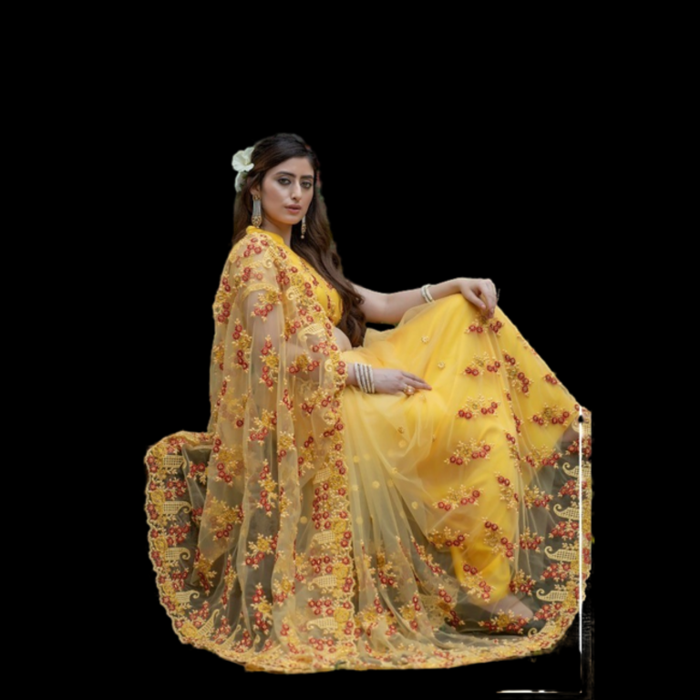 Pure Net Fancy Fashionable Saree - 1038 - Yellow - Image 3