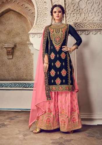 Buy Pink Color Faux Georgette Fabric Wedding Sharara Suit Online - SALV3874  | Appelle Fashion