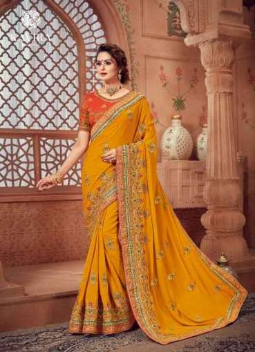 Heavy Embroidery Bridal wear Saree Fancy Saree Mustard Yellow- Orango