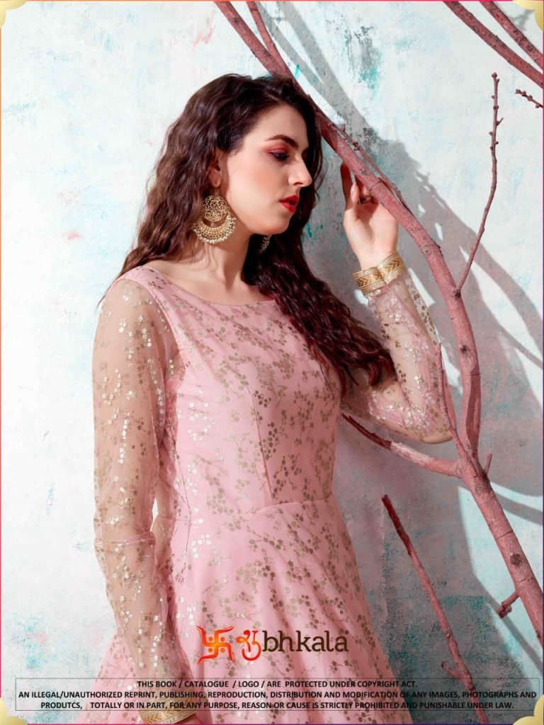 Fancy Party wear Designer Net Gown - Pink - Image 2