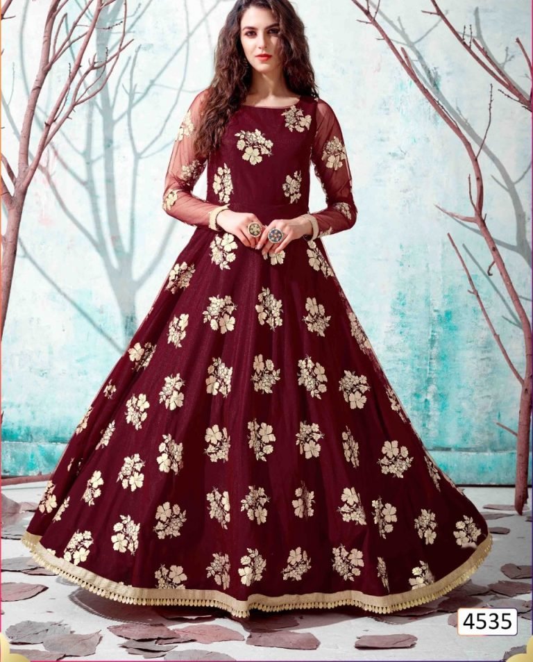 Fancy Party wear Designer Net Gown - Maroon