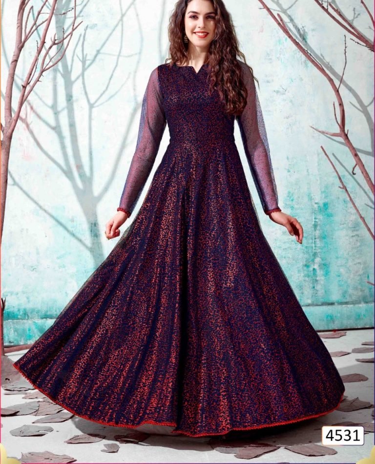 Fancy Party wear Designer Net Gown - Navy Blue - Image 2