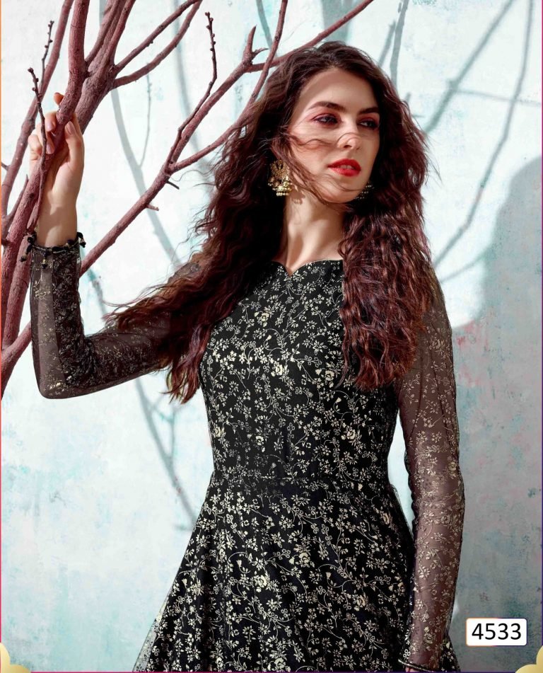 Fancy Party wear Designer Net Gown - Black - Image 2
