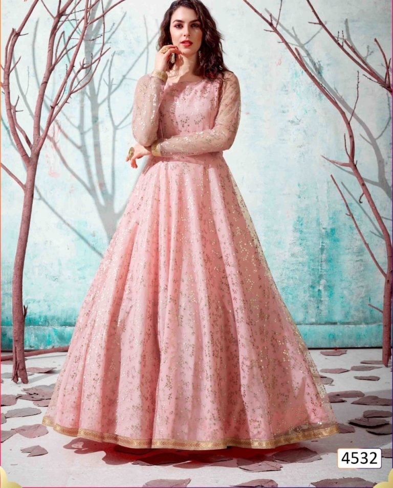 Fancy Party wear Designer Net Gown - Pink