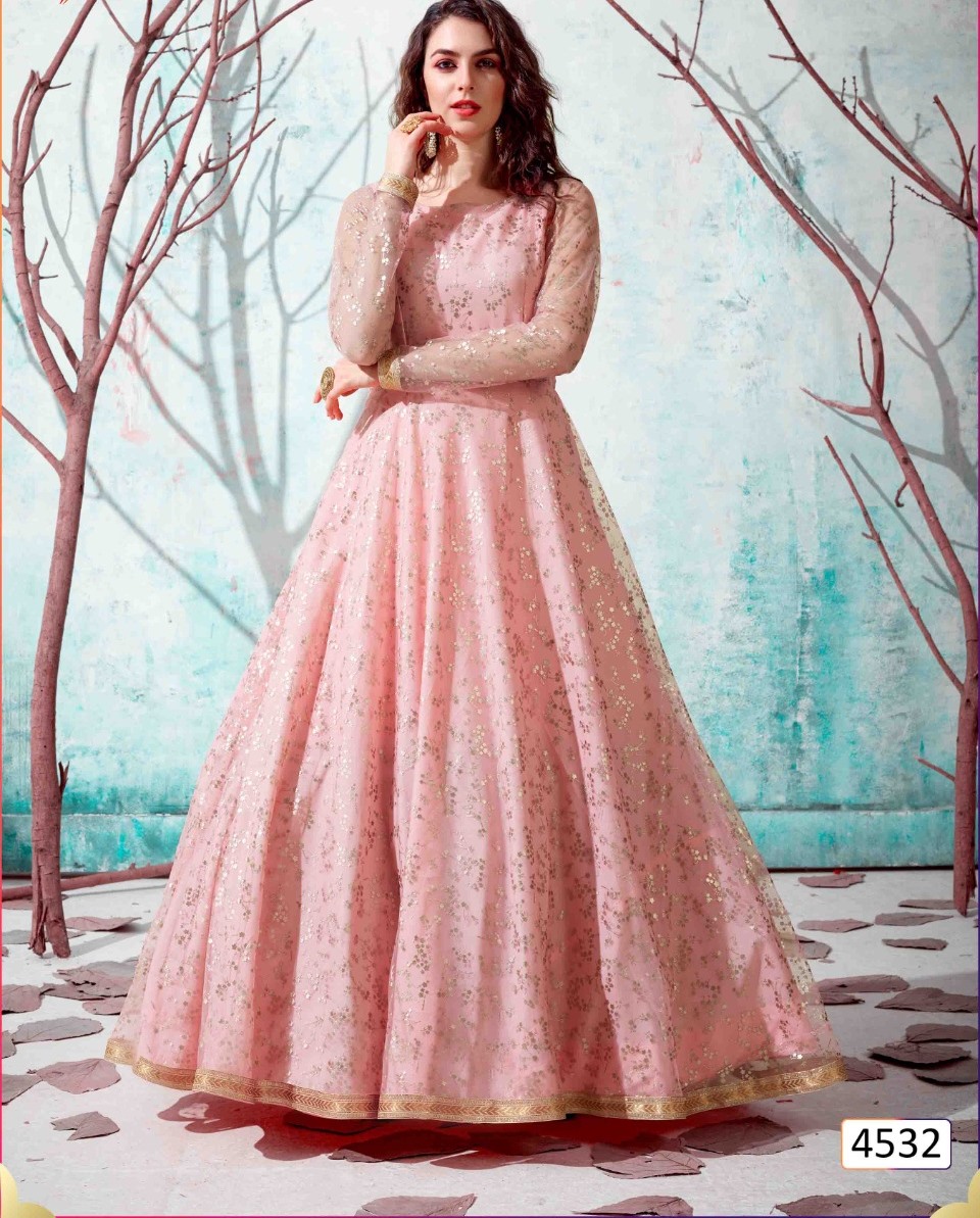 Buy Fancy-Pink-Georgette-Party-Wear-Foil-Printed-Gown Online From Wholesale  Salwar.