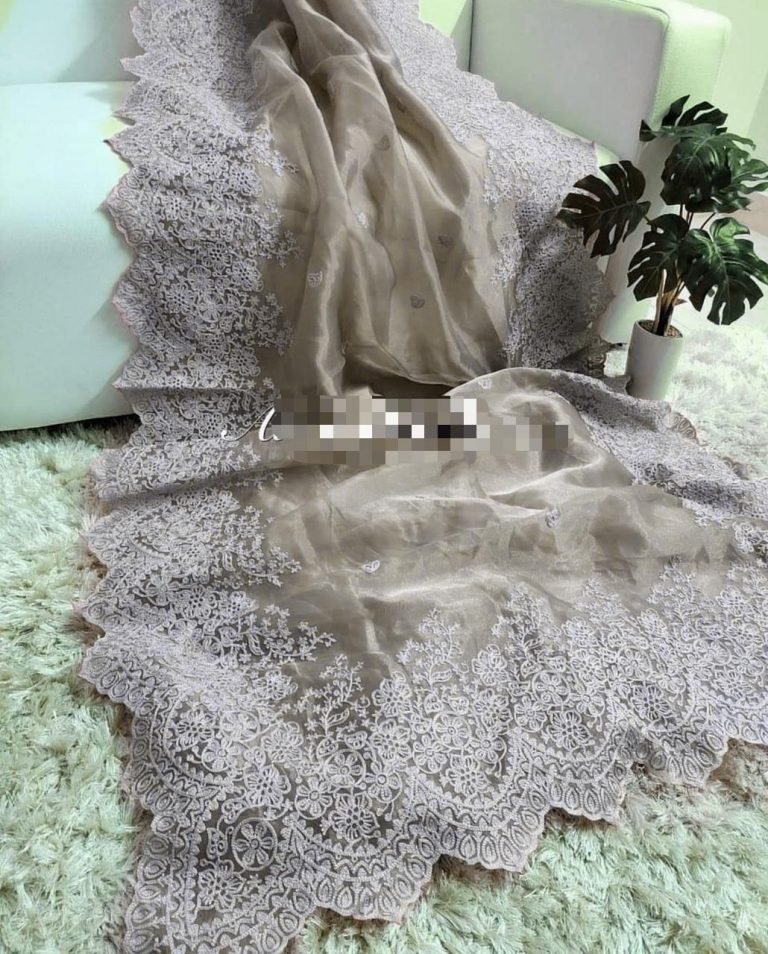 Bollywood Style Organza Silk Saree - Grey - Image 2