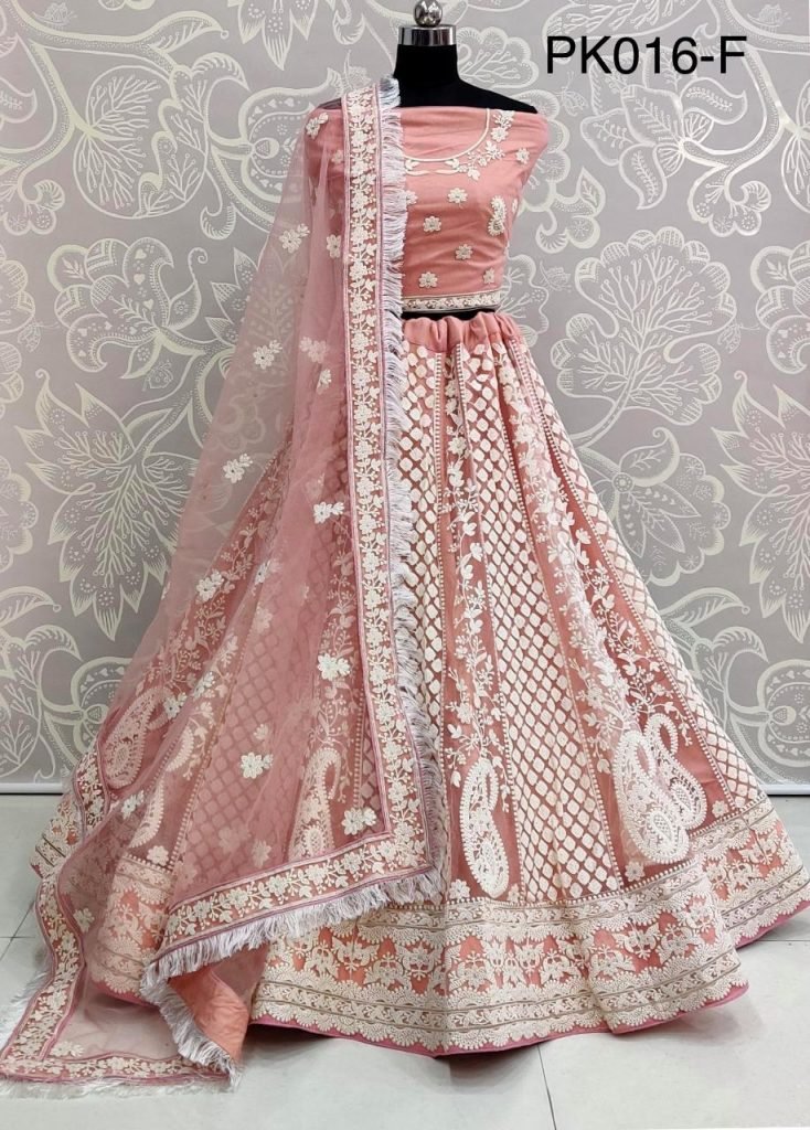 Wedding lehenga choli Lucknowi thread work designer collection - Salmon Pink