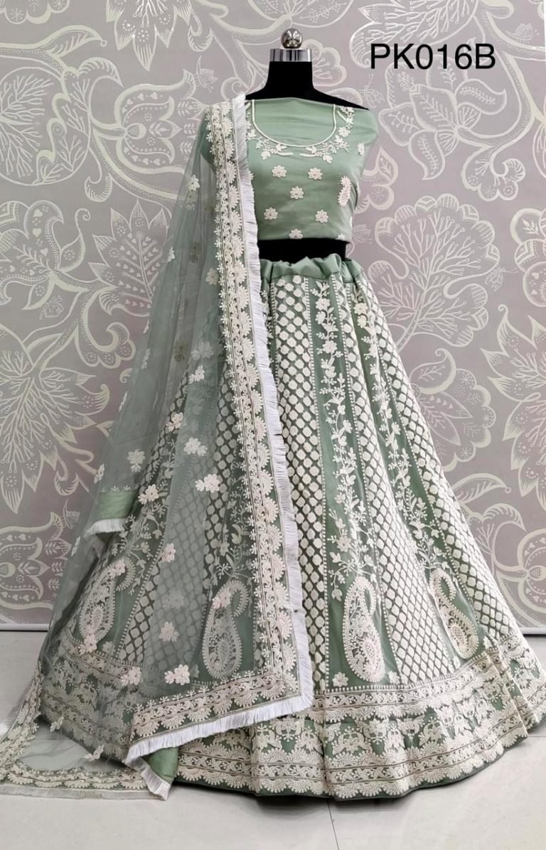 Wedding lehenga choli Lucknowi thread work designer collection - Sage