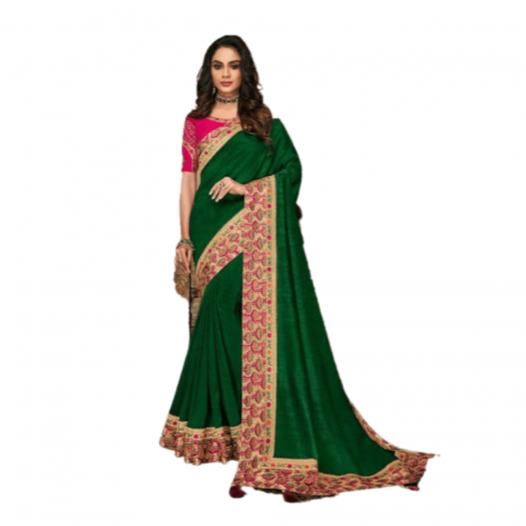Satin Georgette Partywear Fancy Embroidery Saree/Sari - Green