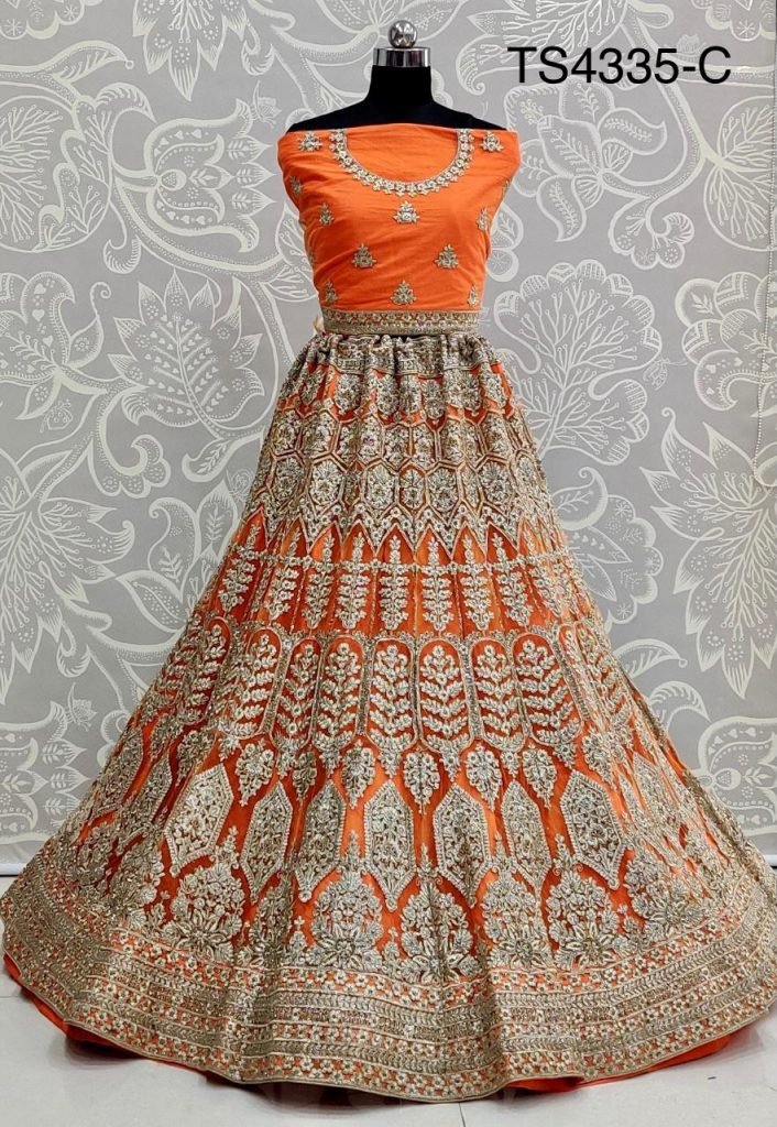 Net Lehenga Choli wedding Partywear Lehenga - Orange - Image 2