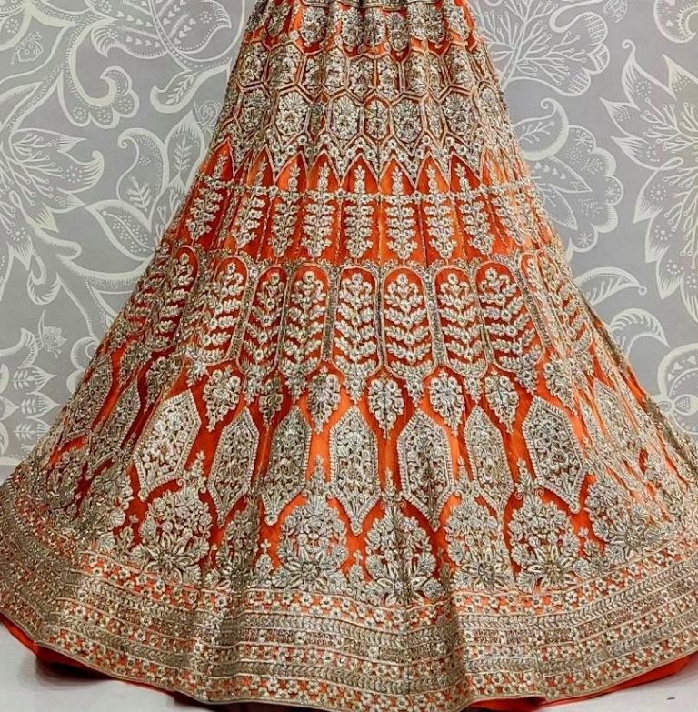 Net Lehenga Choli wedding Partywear Lehenga - Orange - Image 3