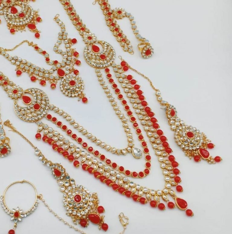 Designer Bridal Wedding Jewelry set collection - Red & White 02 - Image 3