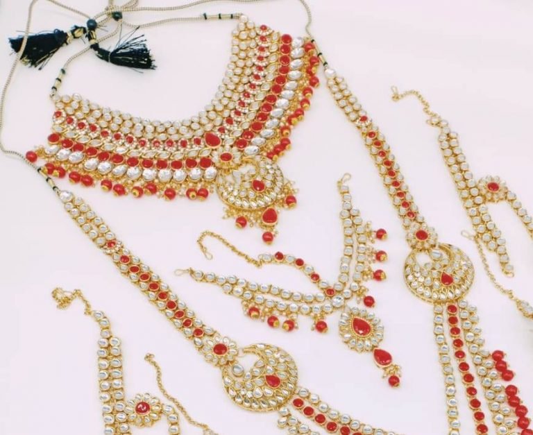 Designer Bridal Wedding Jewelry set collection - White & Red 05 - Image 2