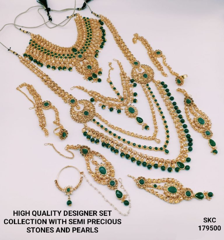 Designer Bridal Wedding Jewelry set collection - Gold & Green 04