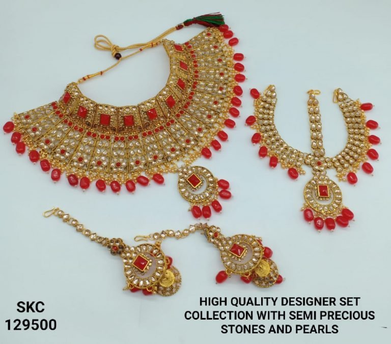 Designer Wedding Jewelry set collection - Gold Kundan & Red 09