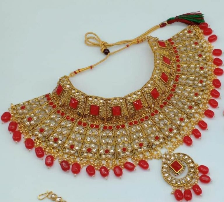 Designer Wedding Jewelry set collection - Gold Kundan & Red 09 - Image 2