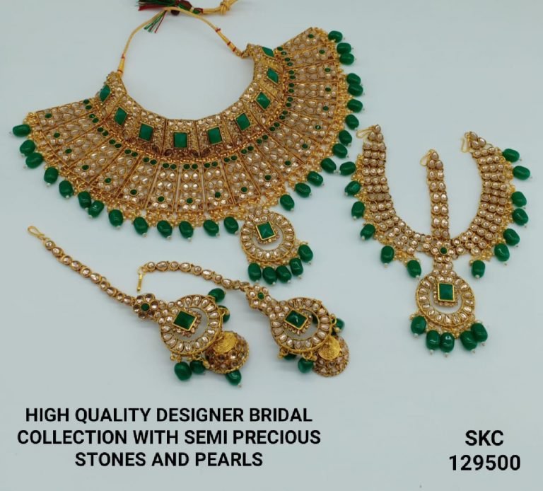 Designer Wedding Jewelry set collection - Gold Kundan & Green 10