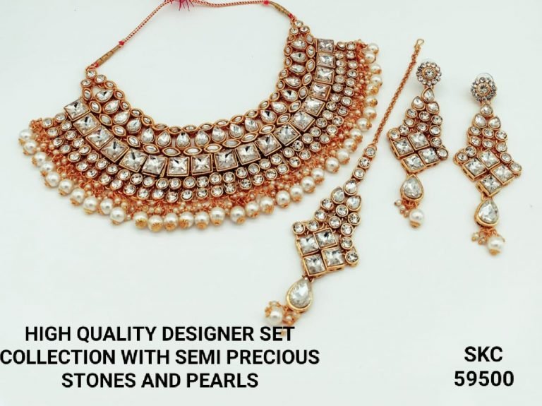 Designer Wedding Jewelry set collection - Gold & White Kundan 11