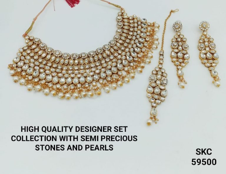 Designer Wedding Jewelry set collection - Gold & White Kundan 12
