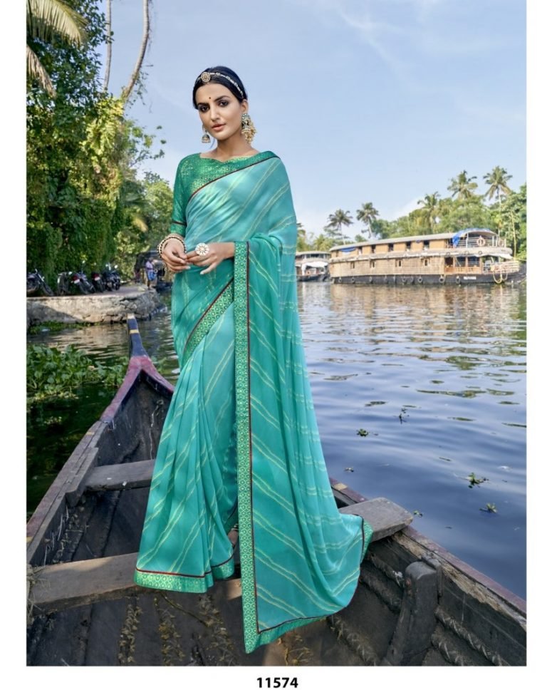 Georgette Printed Daily & Casual Wear Saree - Sea Green - Image 4