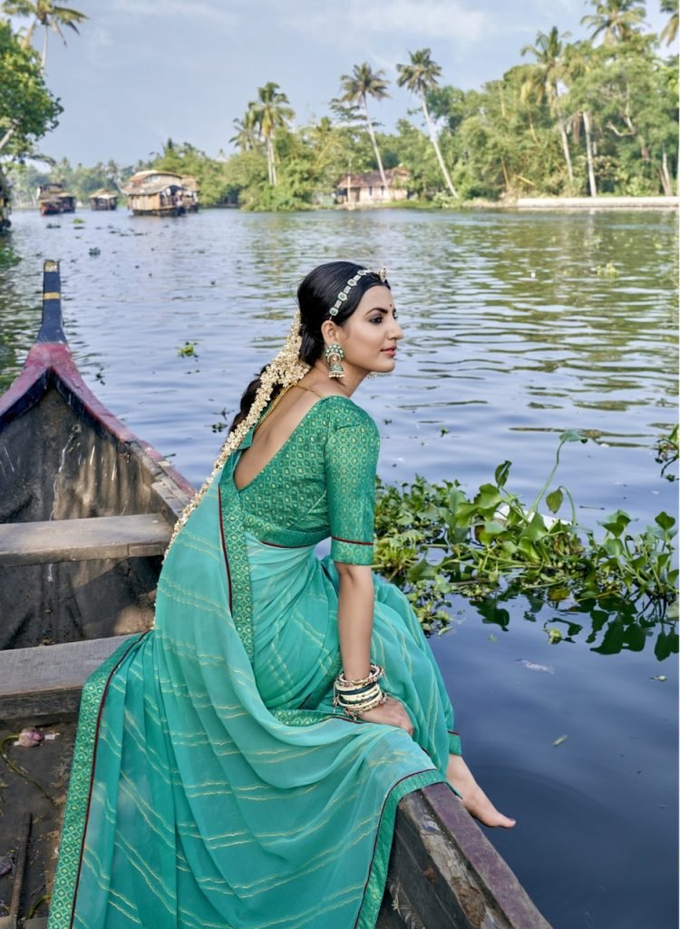 Georgette Printed Daily & Casual Wear Saree - Sea Green - Image 3