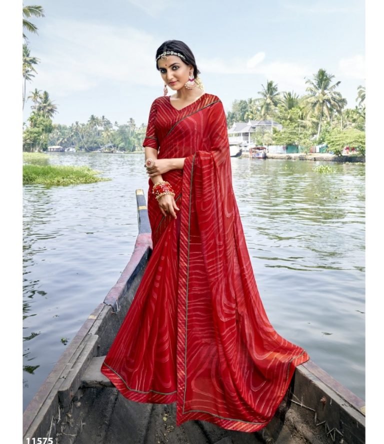 Georgette Printed Daily & Casual Wear Saree - Red - Image 3