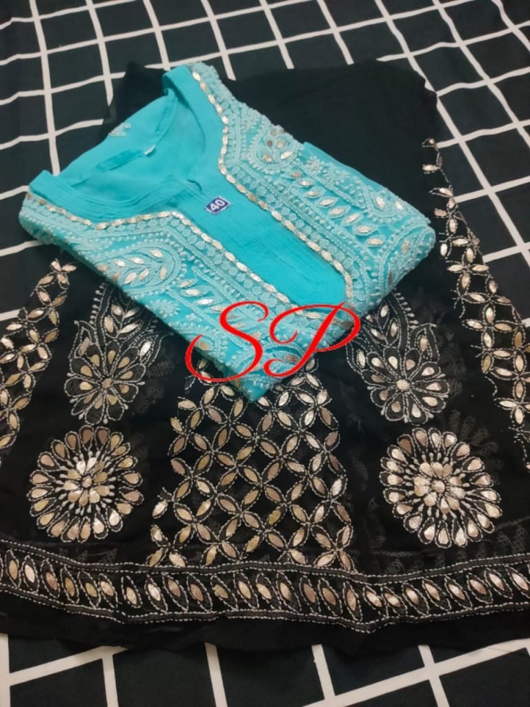 Partywear Gota Patti Work Chikankari Sharara Set (2304) - Multi Color - Image 9