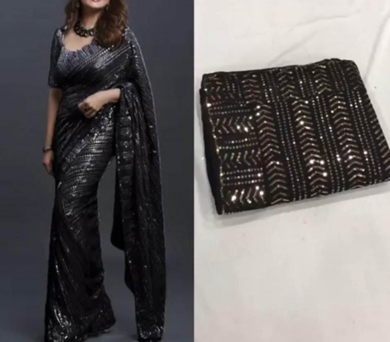 Bollywood Glittery Party wear Sequin Saree - Black - Image 2
