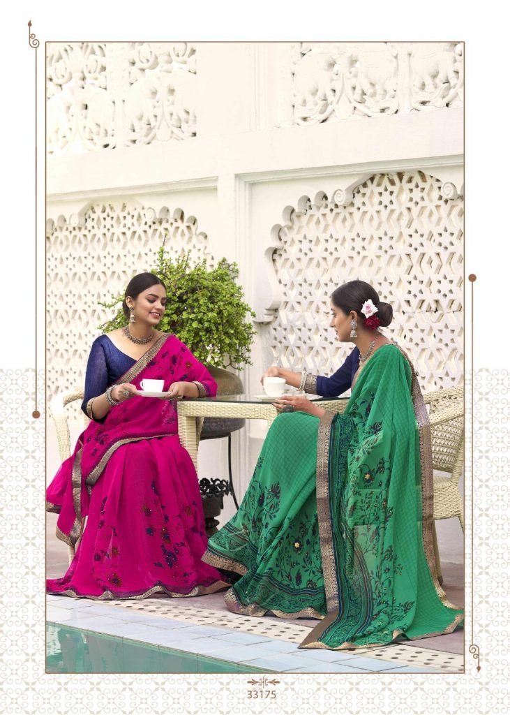 Floral print super Georgette Daily and fashion wear Saree - Magenta Pink - Image 4