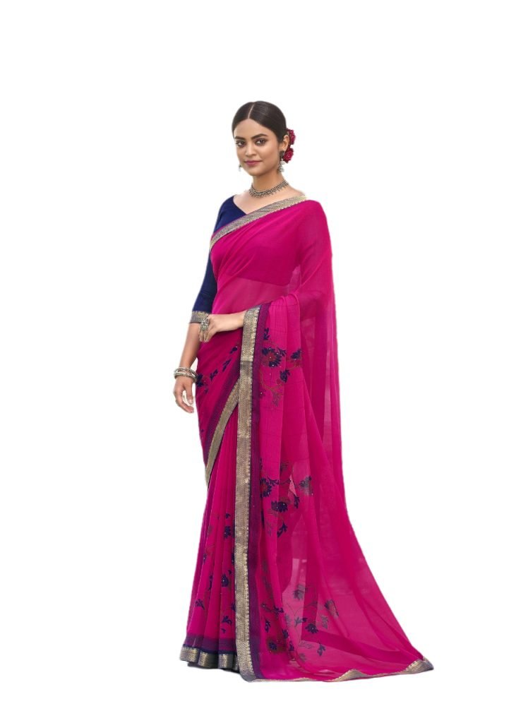 Floral print super Georgette Daily and fashion wear Saree - Magenta Pink