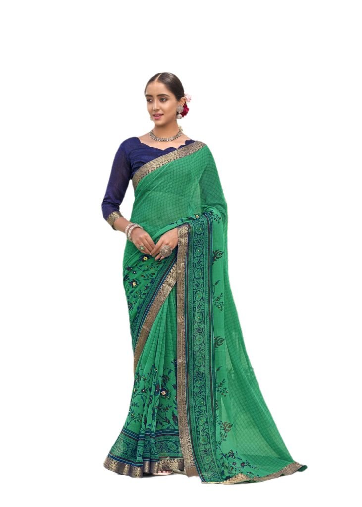 Floral print super Georgette Daily and fashion wear Saree - Green