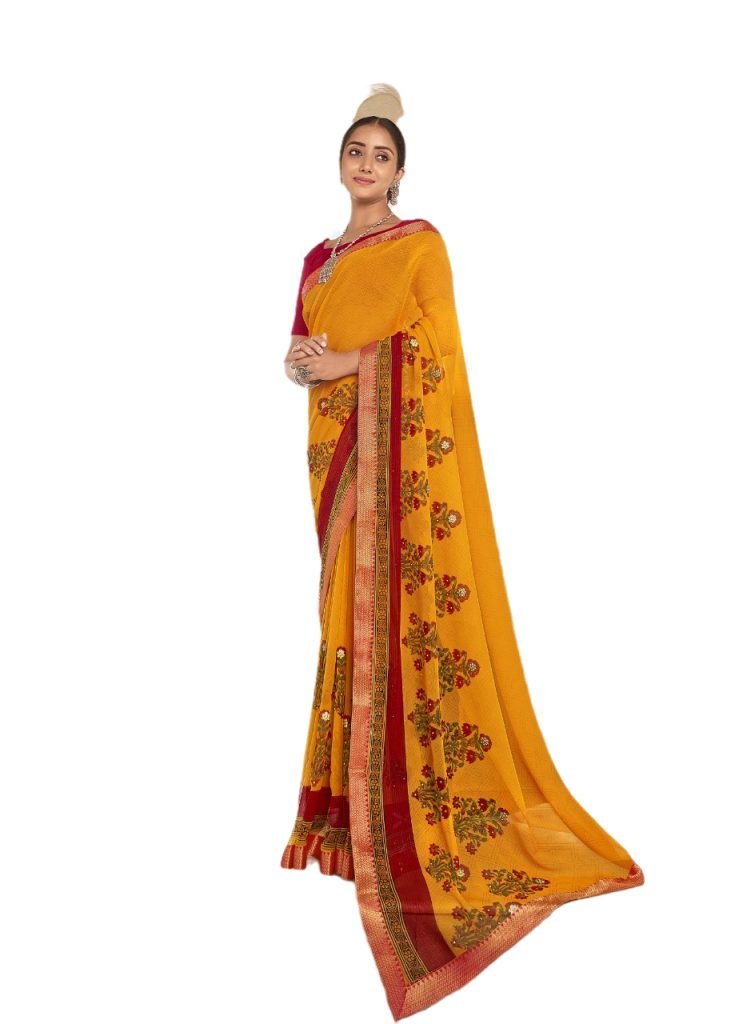 Floral print super Georgette Daily and fashion wear Saree - Yellow