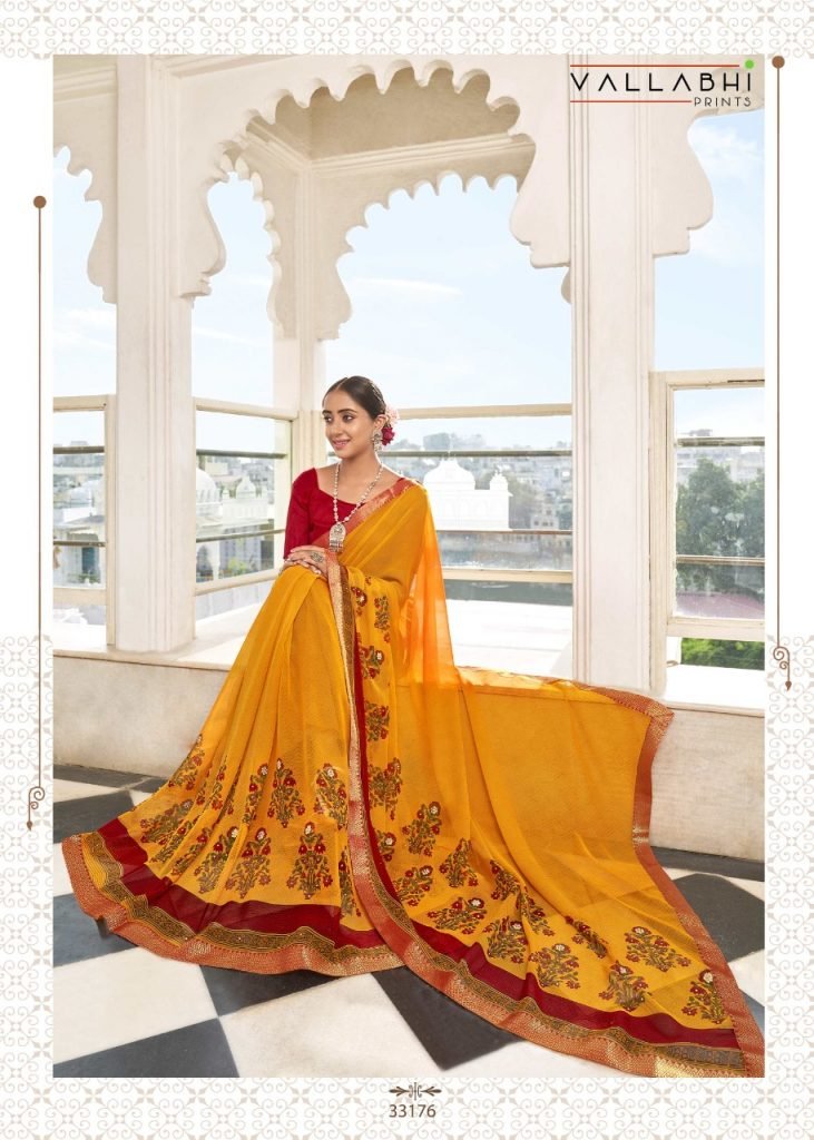 Floral print super Georgette Daily and fashion wear Saree - Yellow - Image 3