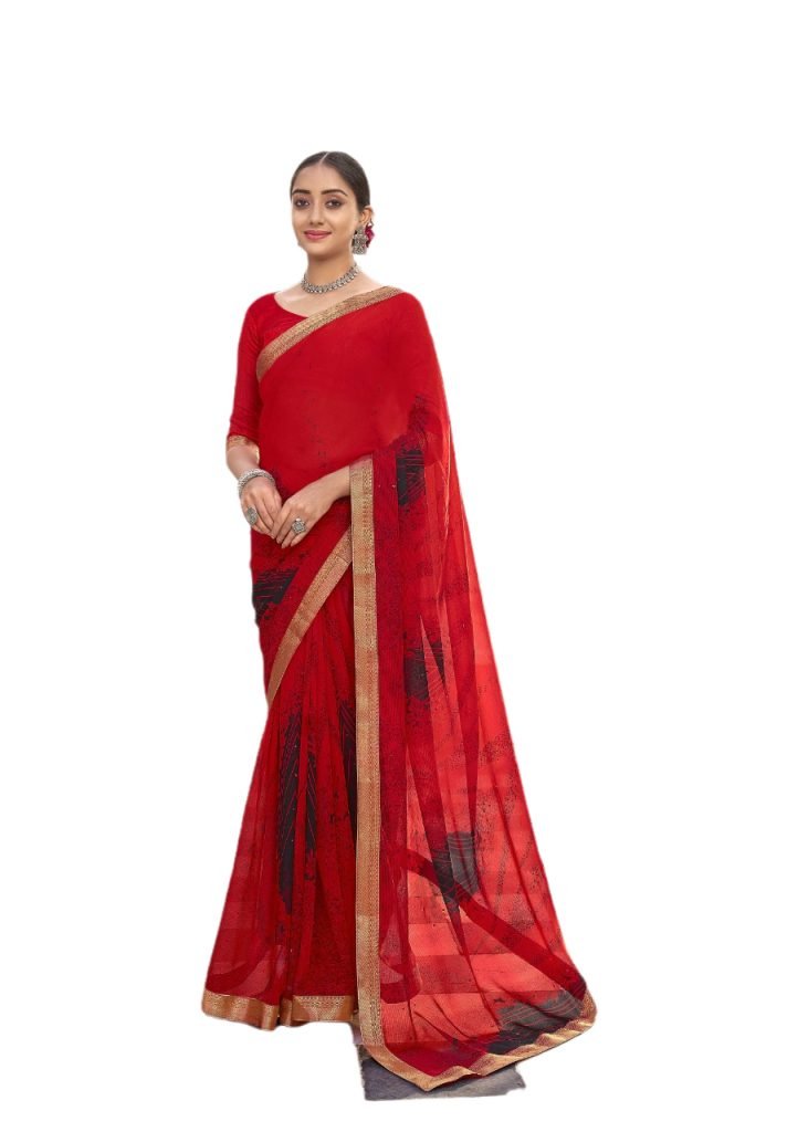 Floral print super Georgette Daily and fashion wear Saree - Red