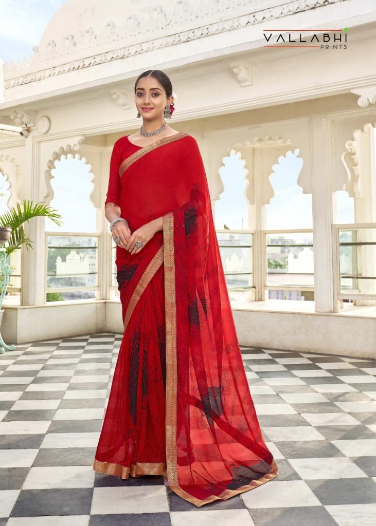 Floral print super Georgette Daily and fashion wear Saree - Red - Image 2