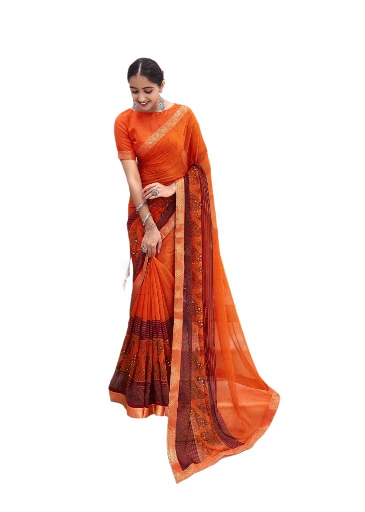Floral print super Georgette Daily and fashion wear Saree - Orange