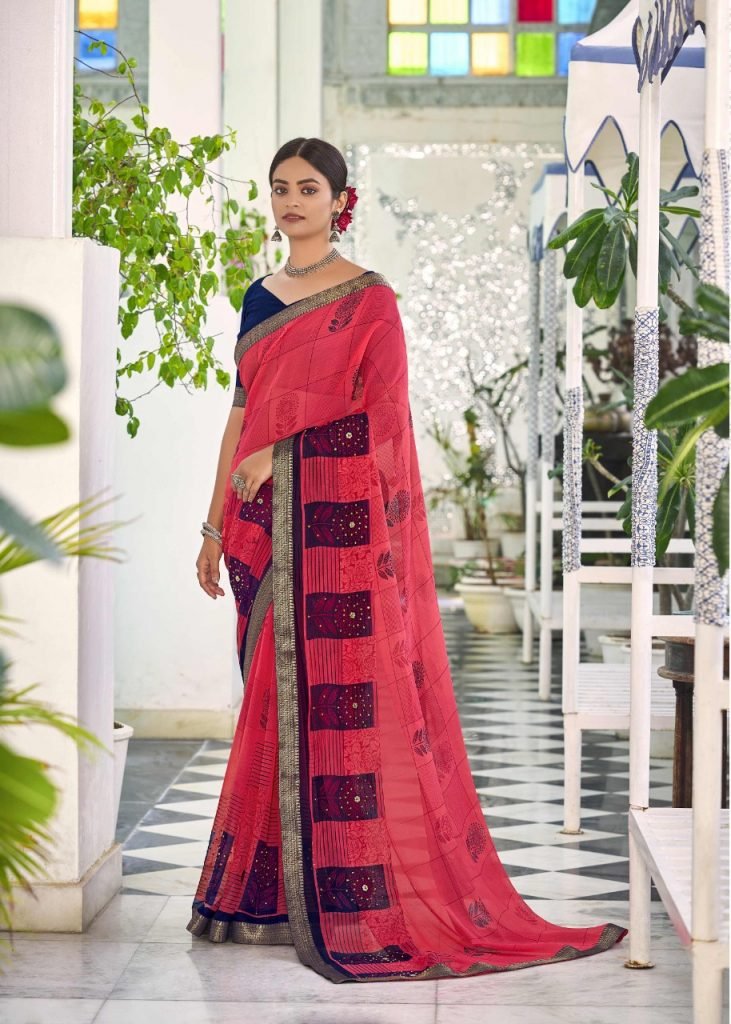 Floral print super Georgette Daily and fashion wear Saree - Fuschia - Image 2